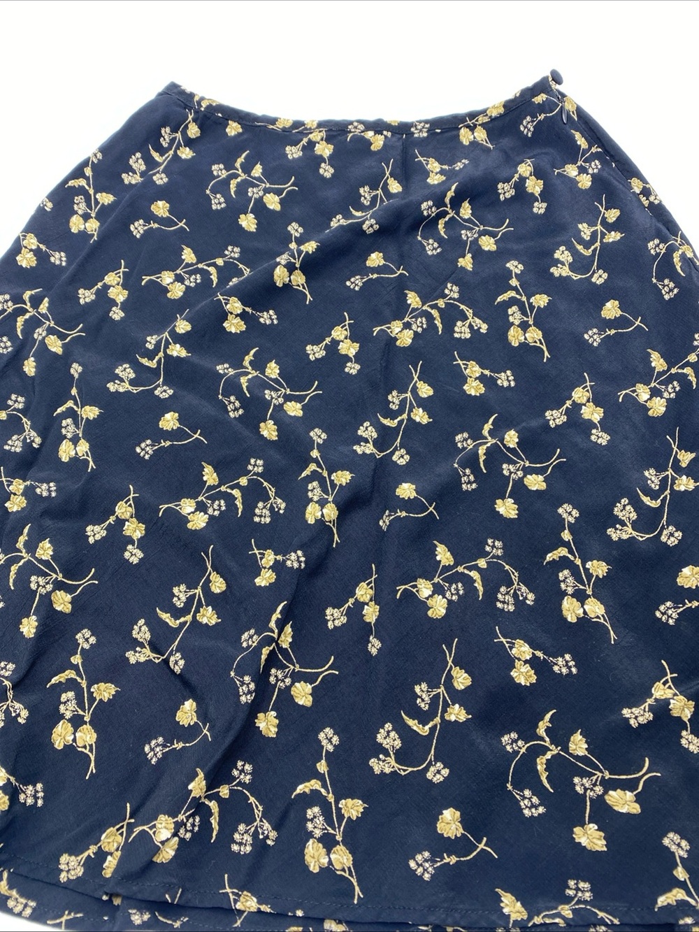 Vintage Cottagecore Womens Black Gold Floral Midi Skirt Carol Little Small 90s